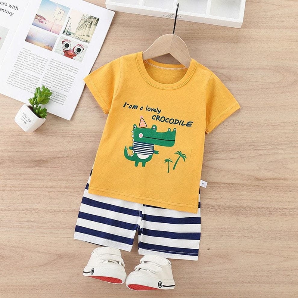 Crocodile Print T-Shirt & Striped Shorts Set for Toddlers
