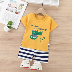 Crocodile Print T-Shirt & Striped Shorts Set for Toddlers