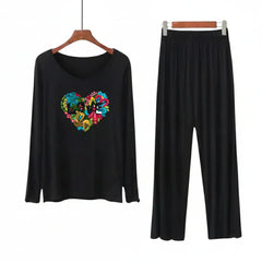 Women V-Neck Lounge Wear | Love Color - Black