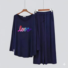 Women V-Neck Lounge Wear | Multi Love - Navy Blue