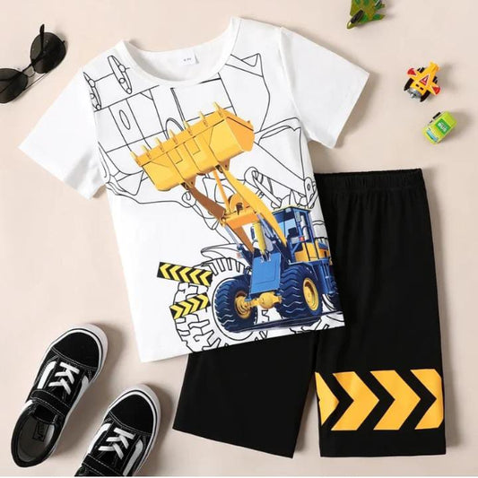 Kids’ Construction Truck Print T-Shirt & Shorts Set