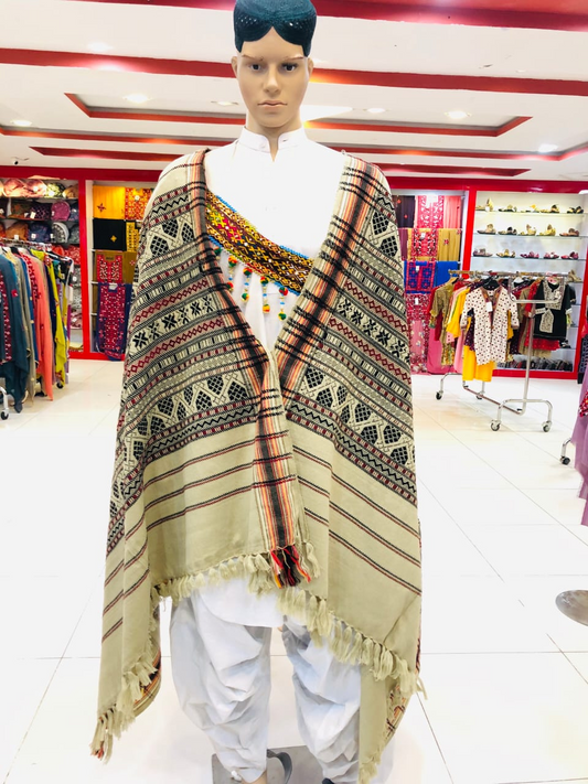 Beige Abstract Pattern Weaved Woolen Shawl