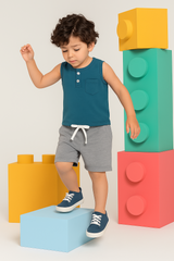 Blue Grey Sleeveless Shorts Set