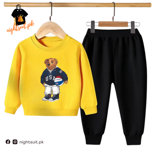Yellow Football Bear Kids Sweatshirt & Pant