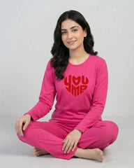 Women Round Neck Lounge Wear | You & Me - Hot Pink