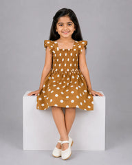 Elegant Dotty Frock - Camel
