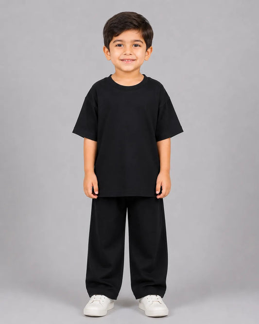 Drop Shoulder Pajama Set - Black
