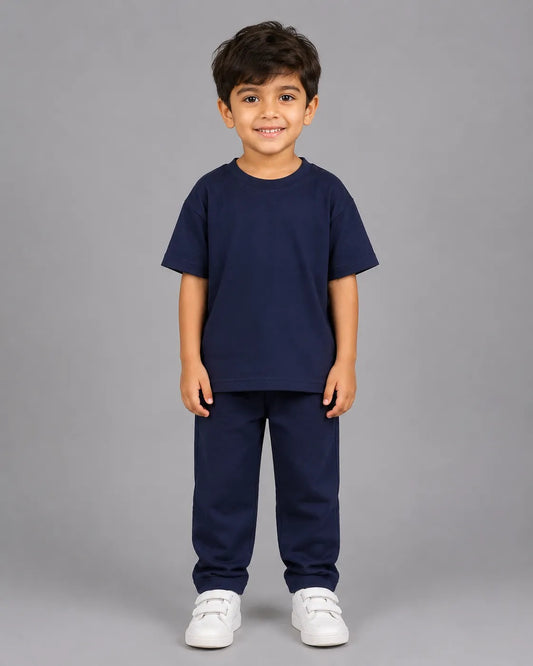 Drop Shoulder Pajama Set - Navy Blue