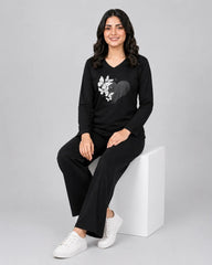 Women V-Neck Lounge Wear | Black Heart - Black