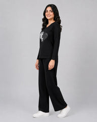 Women V-Neck Lounge Wear | Black Heart - Black