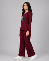 Women V-Neck Lounge Wear | Black Heart - Maroon