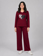 Women V-Neck Lounge Wear | Black Heart - Maroon