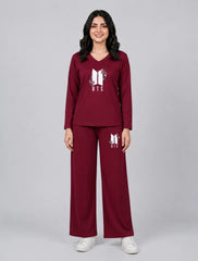Women V-Neck Lounge Wear | BTS Flower - Maroon