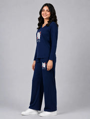 Women V-Neck Lounge Wear | BTS Flower - Navy Blue