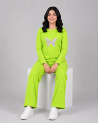 Women Round-Neck Lounge Wear | Colored Butterfly - Lemon Yellow