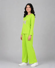 Women Round-Neck Lounge Wear | Colored Butterfly - Lemon Yellow