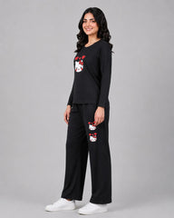 Women Round-Neck Lounge Wear | Hello Kitty - Black