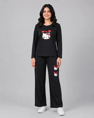 Women Round-Neck Lounge Wear | Hello Kitty - Black