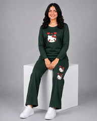Women Round-Neck Lounge Wear | Hello Kitty - Sherwood Green