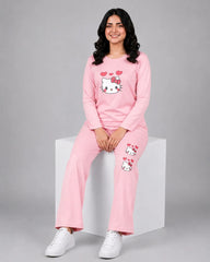 Women Round-Neck Lounge Wear | Hello Kitty - Baby Pink