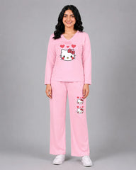 Women V-Neck Lounge Wear | Hello Kitty - Baby Pink