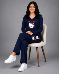 Women V-Neck Lounge Wear | Hello Kitty - Navy Blue