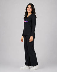 Women V-Neck Lounge Wear | Multi Love - Black