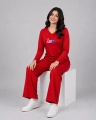 Women V-Neck Lounge Wear | Multi Love - Red