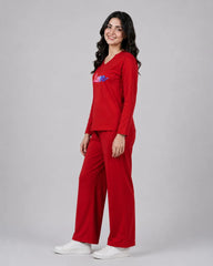 Women V-Neck Lounge Wear | Multi Love - Red