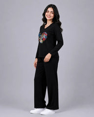 Women V-Neck Lounge Wear | Love Color - Black