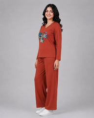 Women V-Neck Lounge Wear | Love Color - Rusty