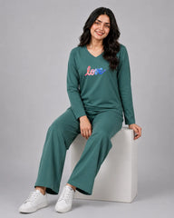 Women V-Neck Lounge Wear | Multi Love - Sherwood Green