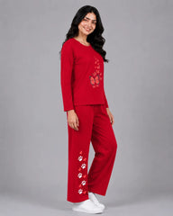 Women Round-Neck Lounge Wear | Red Butterfly - Red