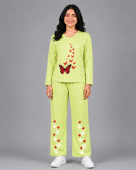 Women Round-Neck Lounge Wear | Red Butterfly - Lemon Yellow