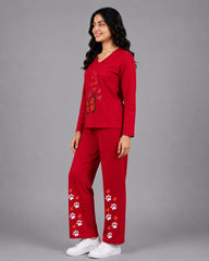 Women V-Neck Lounge Wear | Red Butterfly - Red