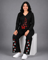 Women V-Neck Lounge Wear | Red Butterfly - Black