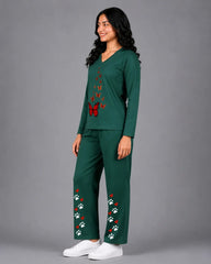 Women V-Neck Lounge Wear | Red Butterfly - Sherwood Green