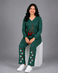 Women V-Neck Lounge Wear | Red Butterfly - Sherwood Green