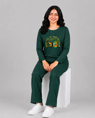 Women Round-Neck Lounge Wear | Never Give Up - Sherwood Green
