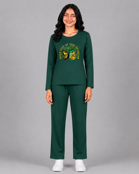 Women Round-Neck Lounge Wear | Never Give Up - Sherwood Green