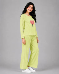 Women Round-Neck Lounge Wear | Tree Heart - Lemon Yellow