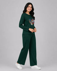 Women Round-Neck Lounge Wear | Love Color - Sherwood Green