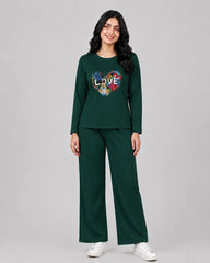 Women Round-Neck Lounge Wear | Love Color - Sherwood Green
