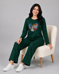 Women Round-Neck Lounge Wear | Love Color - Sherwood Green