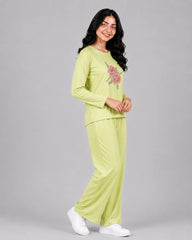 Women Round-Neck Lounge Wear | Flower - Lemon Yellow