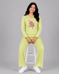 Women V-Neck Lounge Wear | Flower - Lemon Yellow