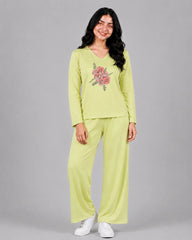 Women V-Neck Lounge Wear | Flower - Lemon Yellow