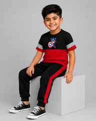 Maroon Panel Pajama Set - Capt America