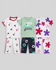 Pack Of 3 Kids Pajama Set | Cherry, Mint Sheep, Flora Fun