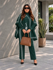 Winter 3 Piece Cape Shawl For Women | Bottle Green